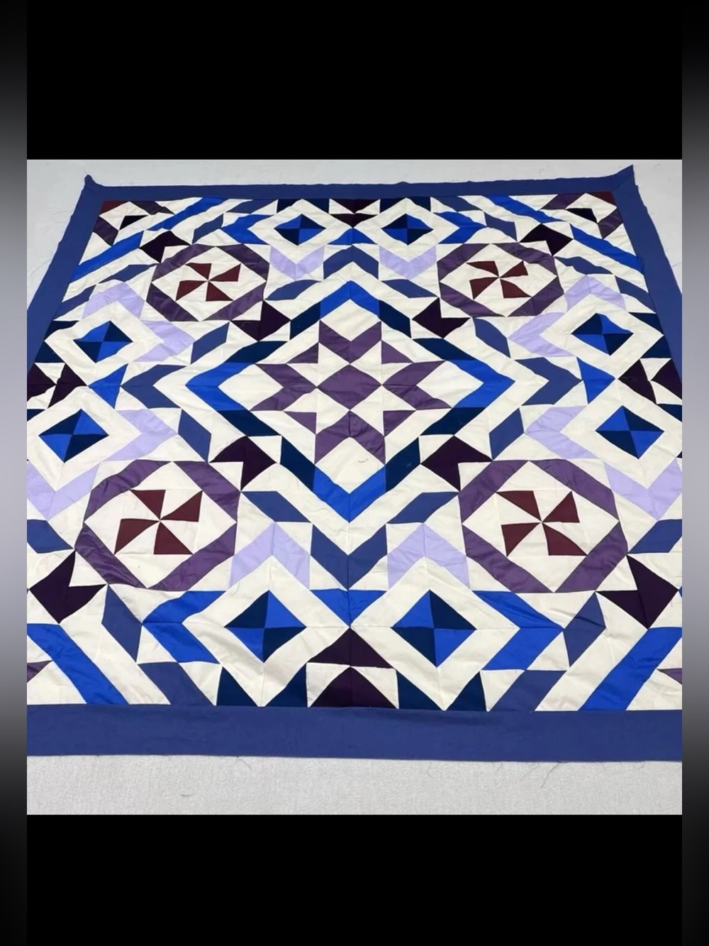 Handmade Indigo Nebula Patchwork Cotton Quilt Top/Topper 86x86”